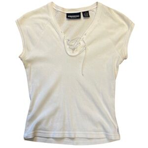 Aeropostale small slim fit white top cap sleeve lace up front 100% cotton size s